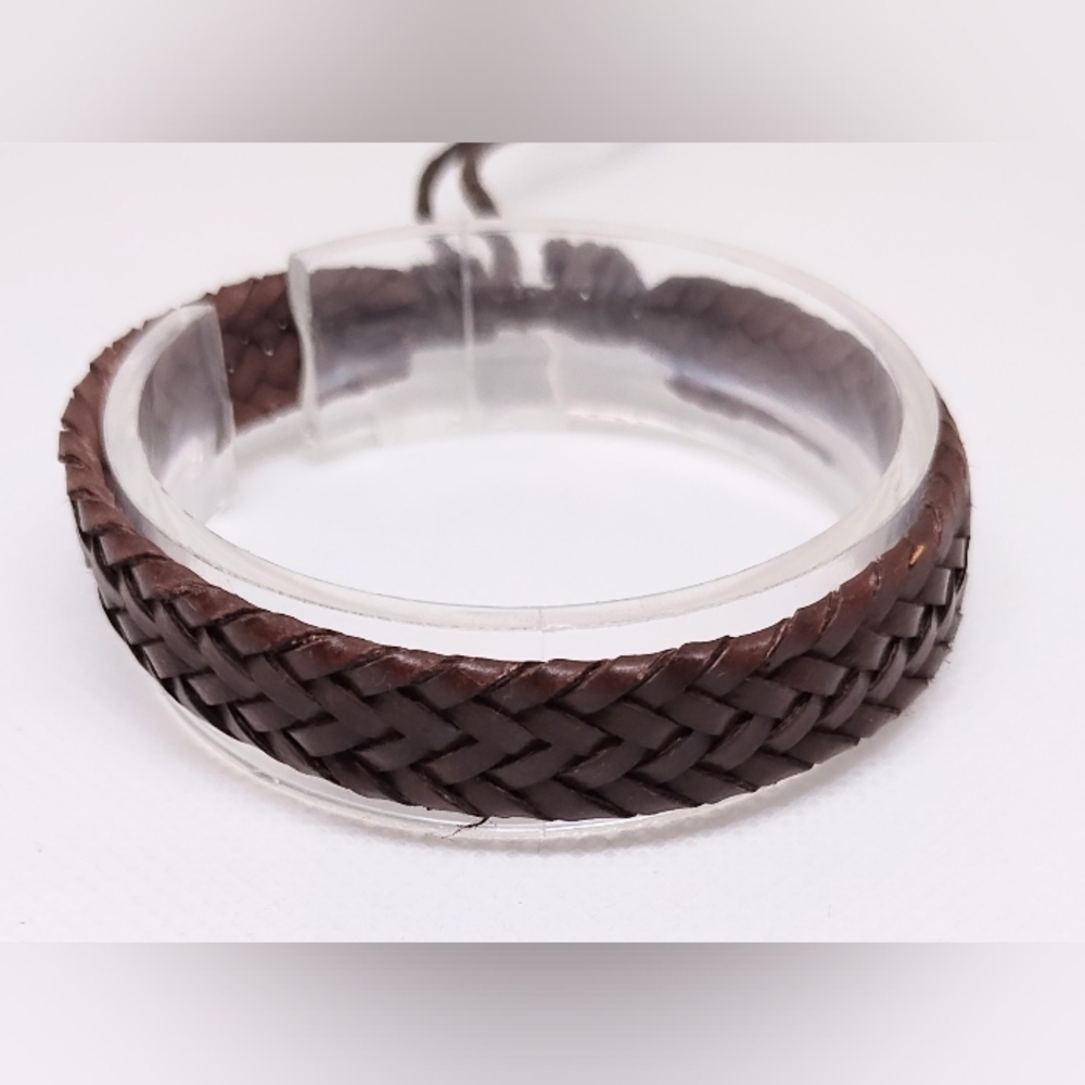 Men's Bracelet Leather Braided Brown New f90